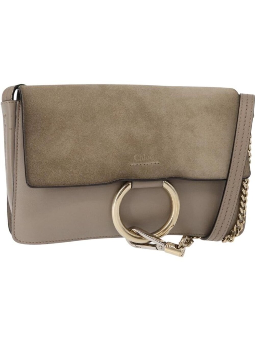 Chloe Fay Shoulder Bag Suede Leather Beige Gold